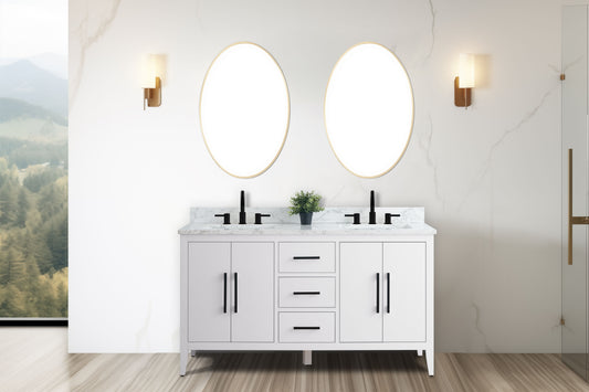 60 Inch Double Sink Bathroom Vanity in White with Marble Countertop - Vanity Art VA9060-DW