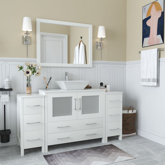 60 Inch Single Sink Bathroom Vanity in White with Marble Countertop - Vanity Art VA3136-60W