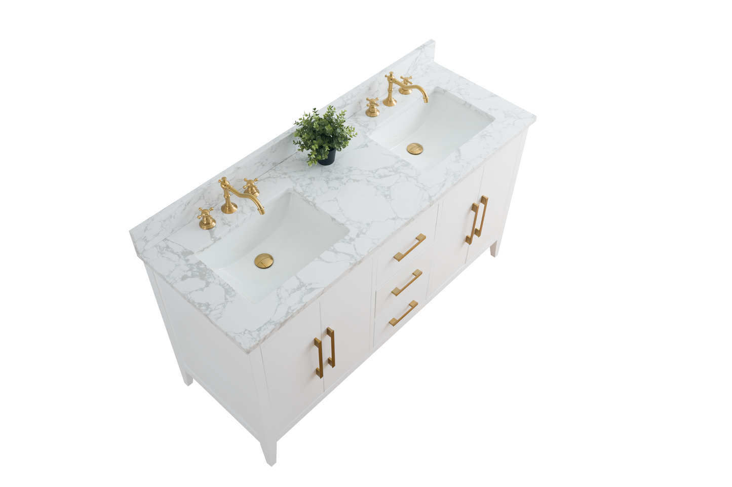 60 Inch Double Sink Bathroom Vanity in White with Marble Countertop - Vanity Art VA9060-DW