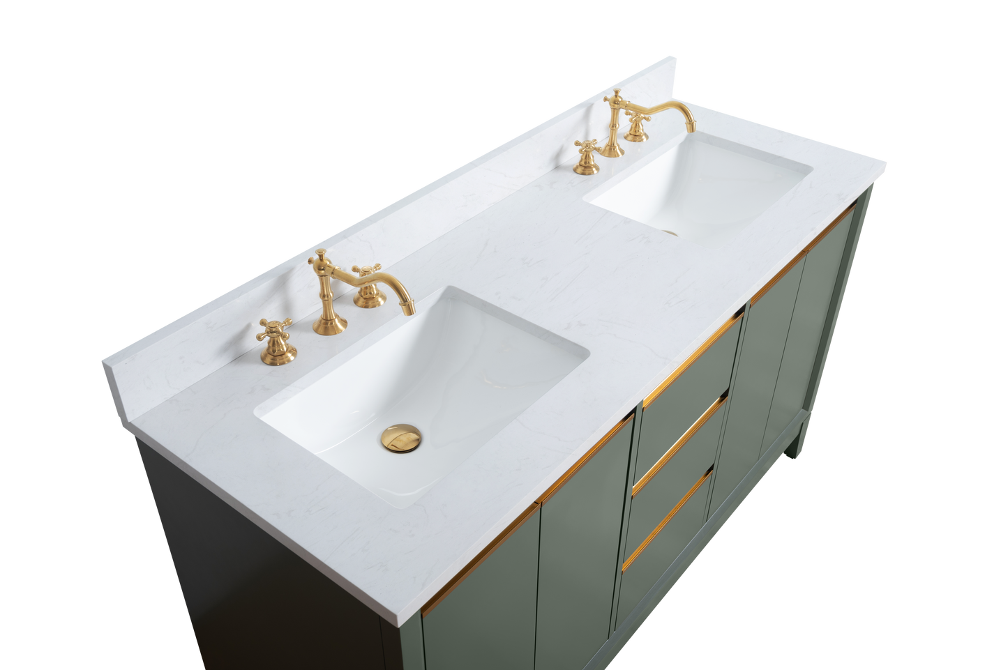 60 Inch Double Sink Bathroom Vanity in Vintage Green with Marble Countertop - Vanity Art VA8060-DVG