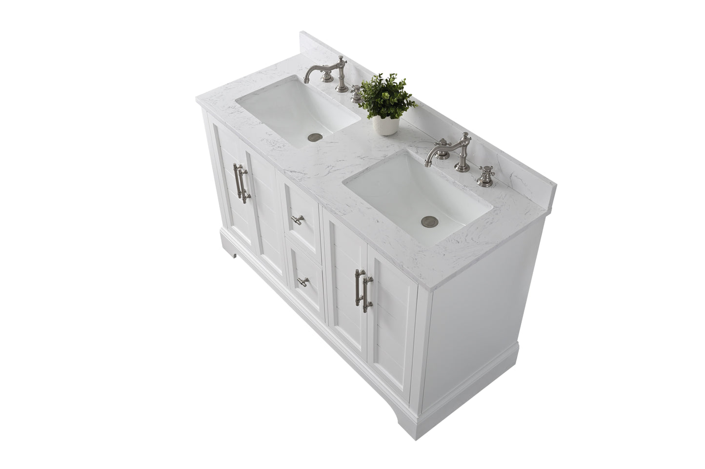 54 Inch Double Sink Bathroom Vanity in White with Marble Countertop & Backsplash - Vanity Art VA5054-W