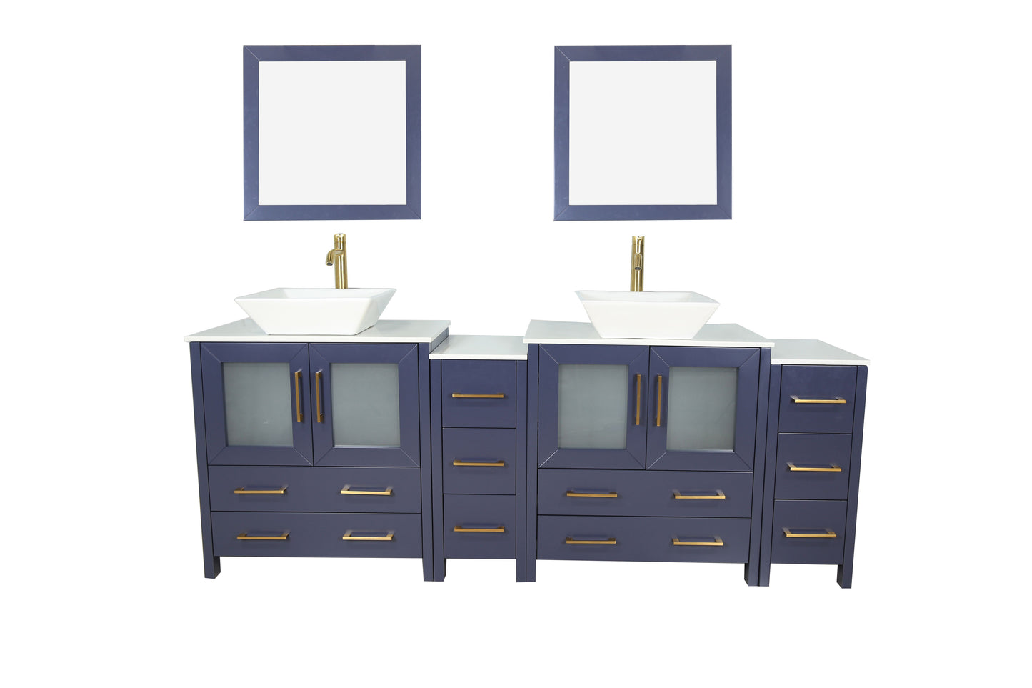 84 Inch Double Sink Bathroom Vanity in Blue with Marble Countertop - Vanity Art VA3130-84B