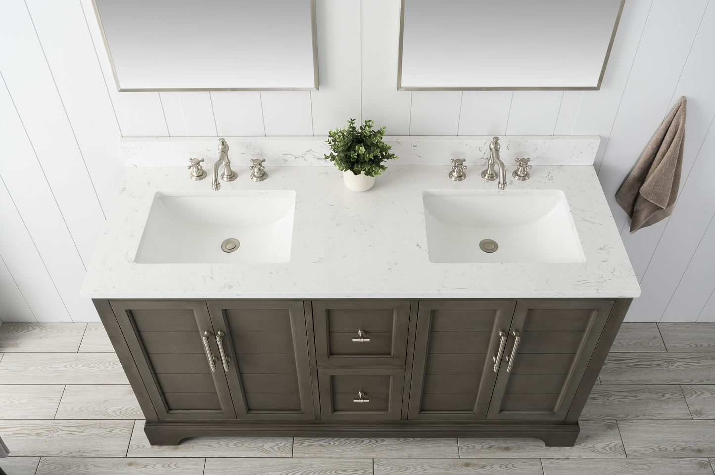 60 Inch Double Sink Bathroom Vanity in Gray with Marble Countertop & Backsplash - Vanity Art VA5060-DSG