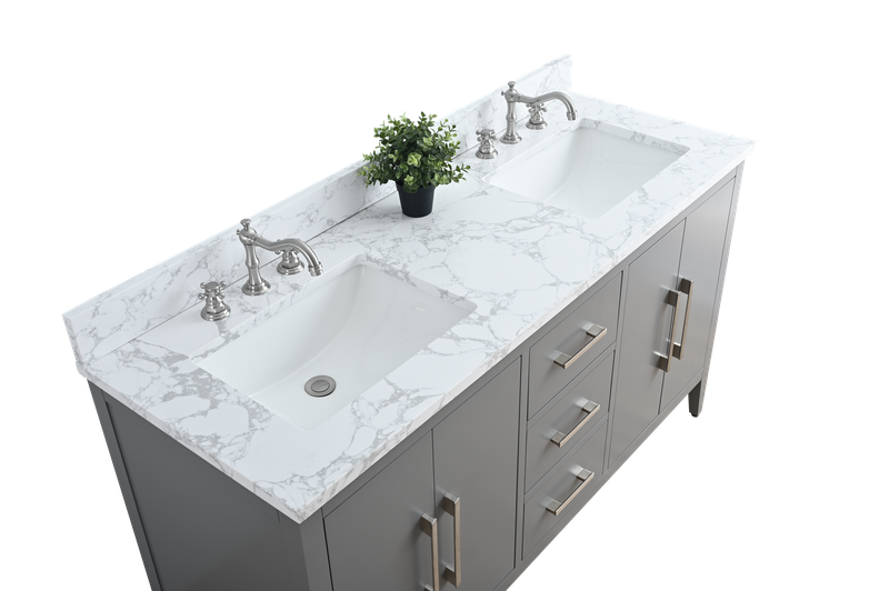 60 Inch Double Sink Bathroom Vanity in Cashmere Gray with Marble Countertop - Vanity Art VA9060-DG