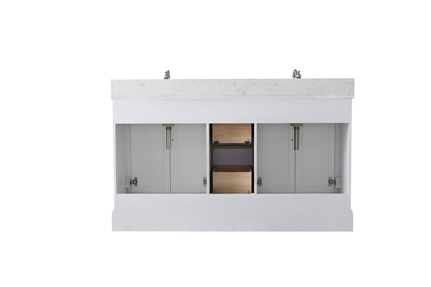 60 Inch Double Sink Bathroom Vanity in White with Marble Countertop & Backsplash - Vanity Art VA5060-DW