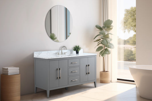 60 Inch Single Sink Bathroom Vanity in Cashmere Gray with Marble Countertop - Vanity Art VA9060-SG