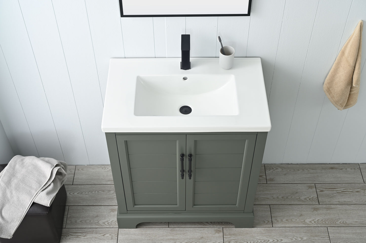 30 Inch Single Sink Bathroom Vanity in Vintage Green with Ceramic Sink and Countertop - Vanity Art VA5030-VG