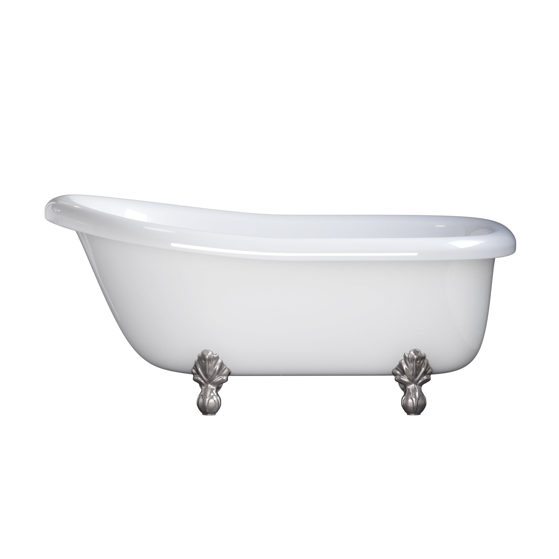 USA Quality 60 Inch Clawfoot Slipper Tub with Contiuous Rim and Brushed Nickel Feet - USA-AST60-NH-BN