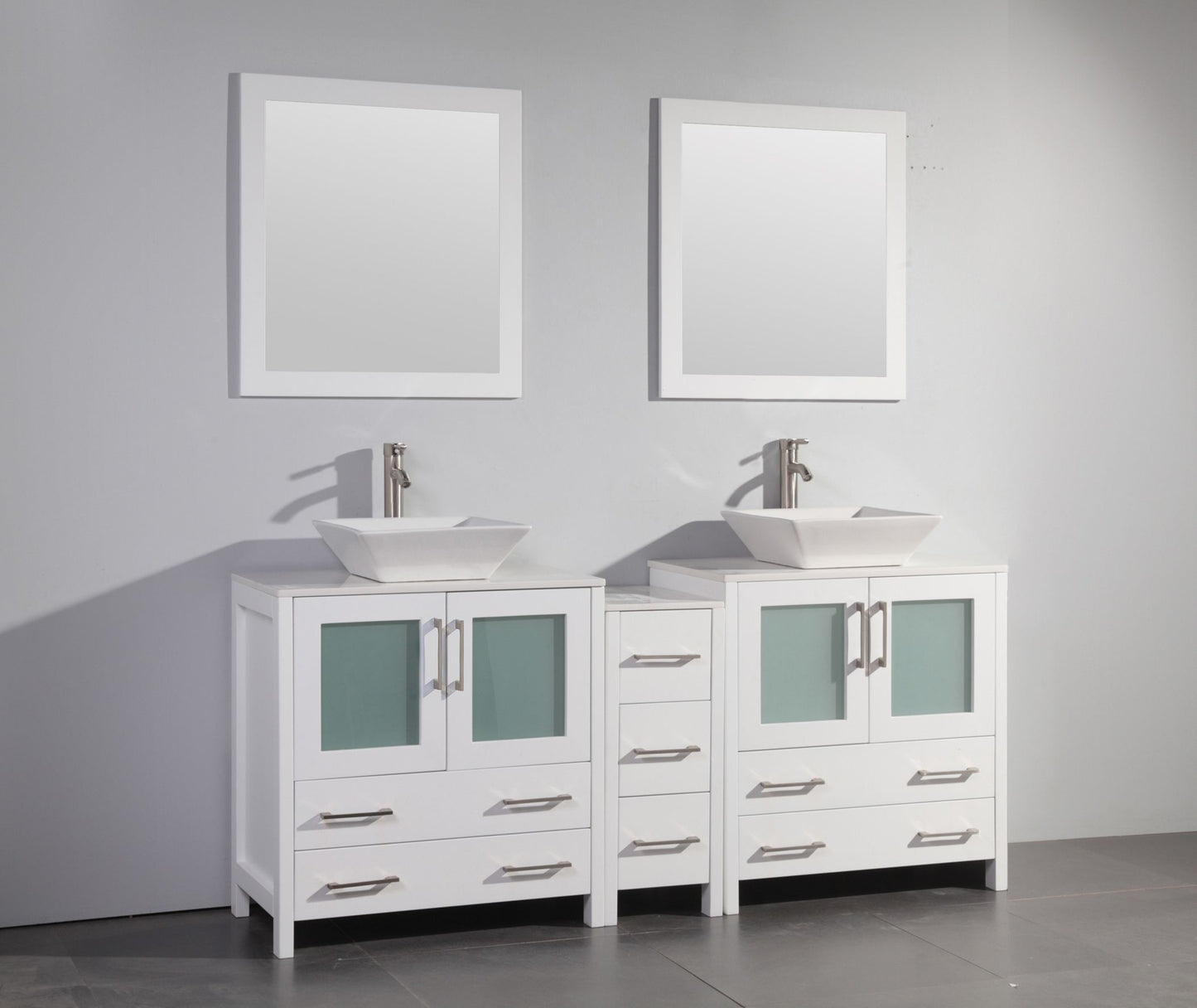 72 Inch Double Sink Bathroom Vanity in White with Marble Countertop - Vanity Art VA3130-72W