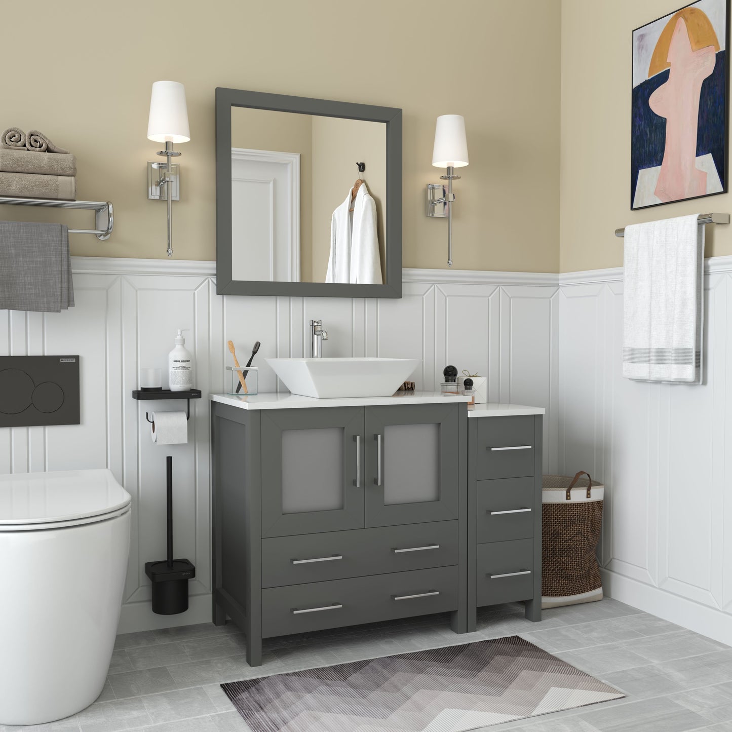 42 Inch Single Sink Bathroom Vanity in Gray with Marble Countertop - Vanity Art VA3130-42G