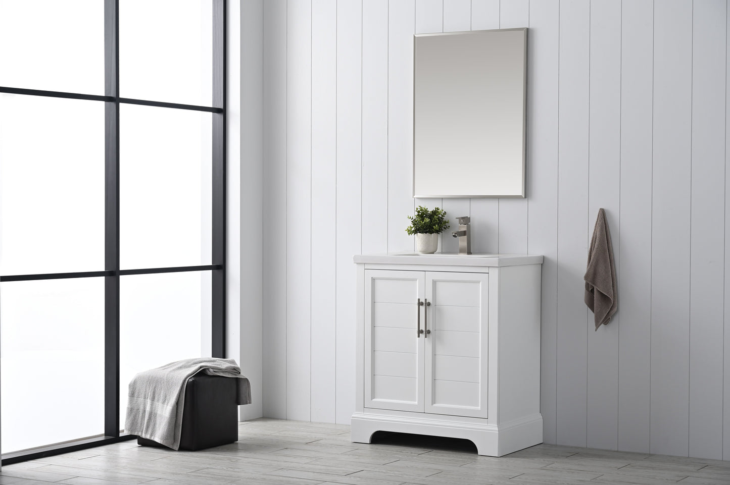 30 Inch Single Sink Bathroom Vanity in White with Ceramic Sink and Countertop - Vanity Art VA5030-W