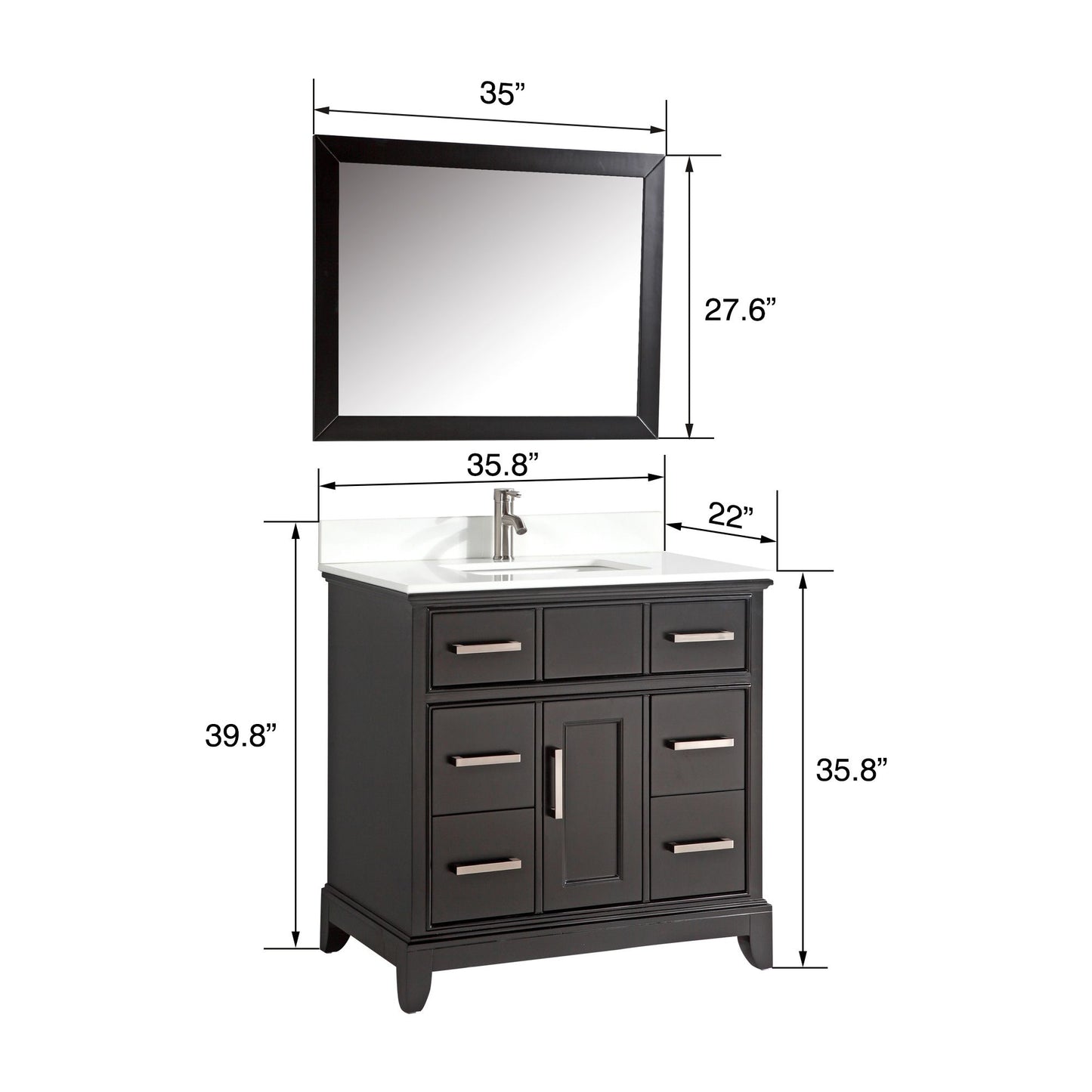 36 Inch Single Sink Bathroom Vanity in Espresso with White Marble Countertop - Vanity Art VA1036E