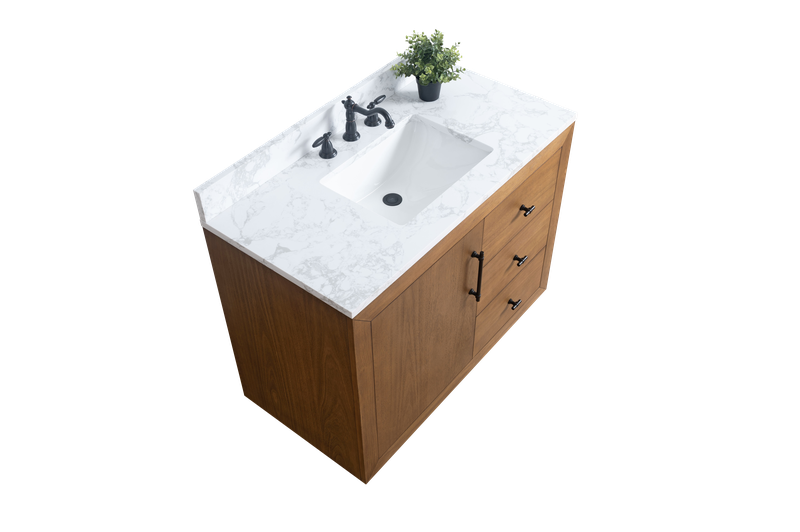 42 Inch Single Sink Bathroom Vanity in Tan with Marble Countertop - Vanity Art VA7042-T-ET