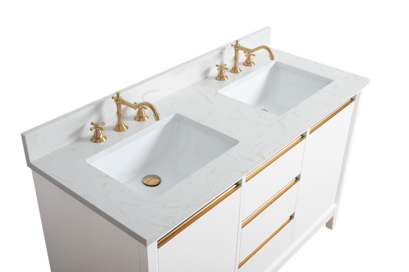 54 Inch Double Sink Bathroom Vanity in White with Marble Countertop - Vanity Art VA8054-DW