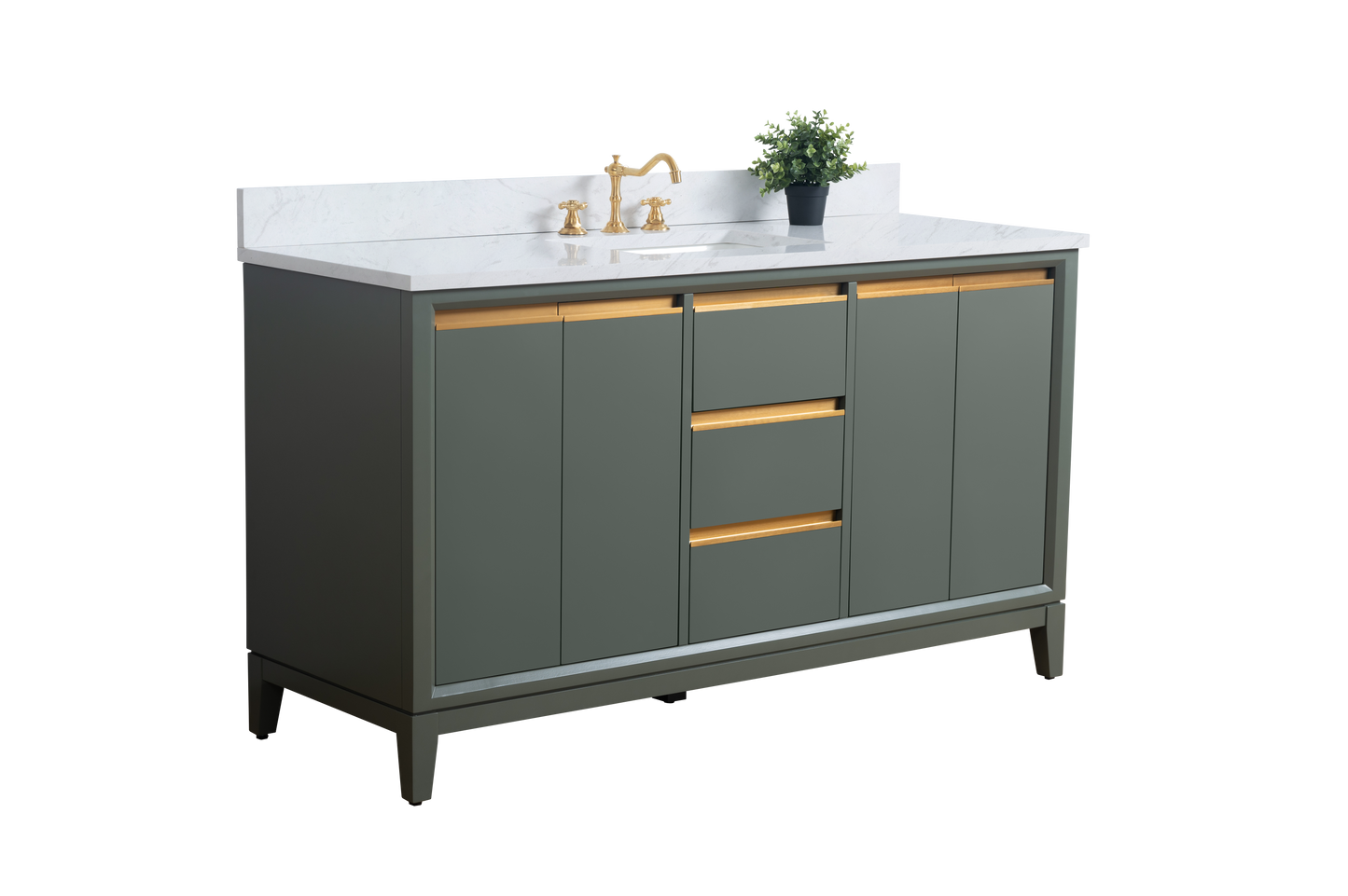 60 Inch Single Sink Bathroom Vanity in Vintage Green with Marble Countertop - Vanity Art VA8060-SVG