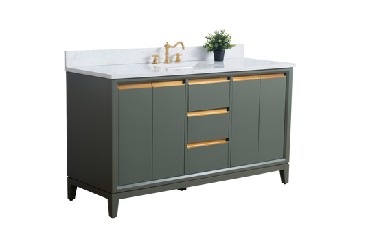 60 Inch Single Sink Bathroom Vanity in Vintage Green with Marble Countertop - Vanity Art VA8060-SVG