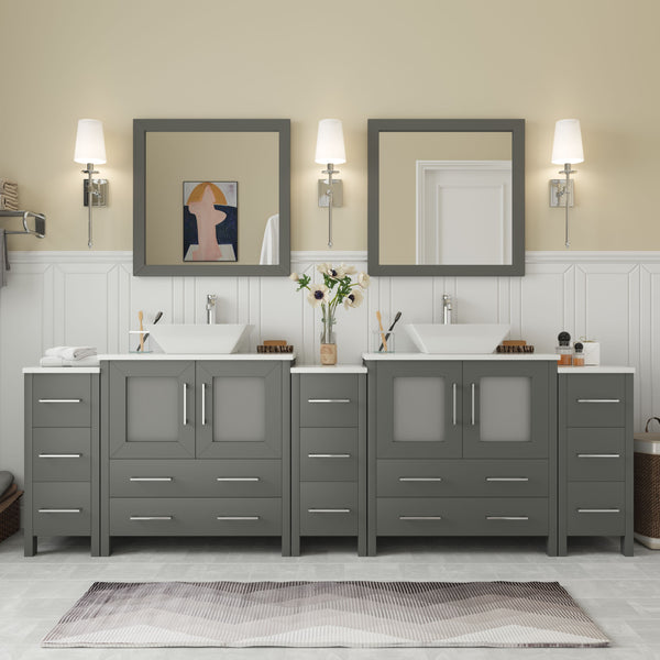 96 Inch Double Sink Bathroom Vanity in Gray with Marble Countertop - Vanity Art VA3130-96G