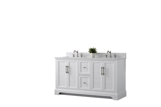 60 Inch Double Sink Bathroom Vanity in White with Marble Countertop & Backsplash - Vanity Art VA5060-DW