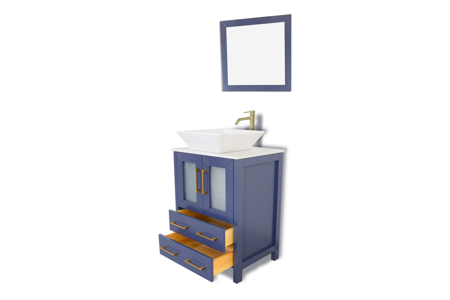 24 Inch Single Sink Bathroom Vanity in Blue with Marble Countertop - Vanity Art VA3124B