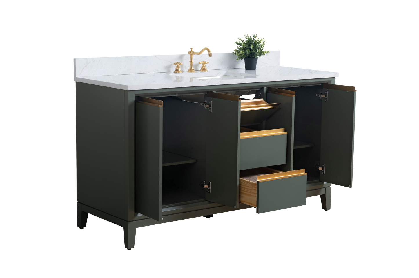 60 Inch Single Sink Bathroom Vanity in Vintage Green with Marble Countertop - Vanity Art VA8060-SVG