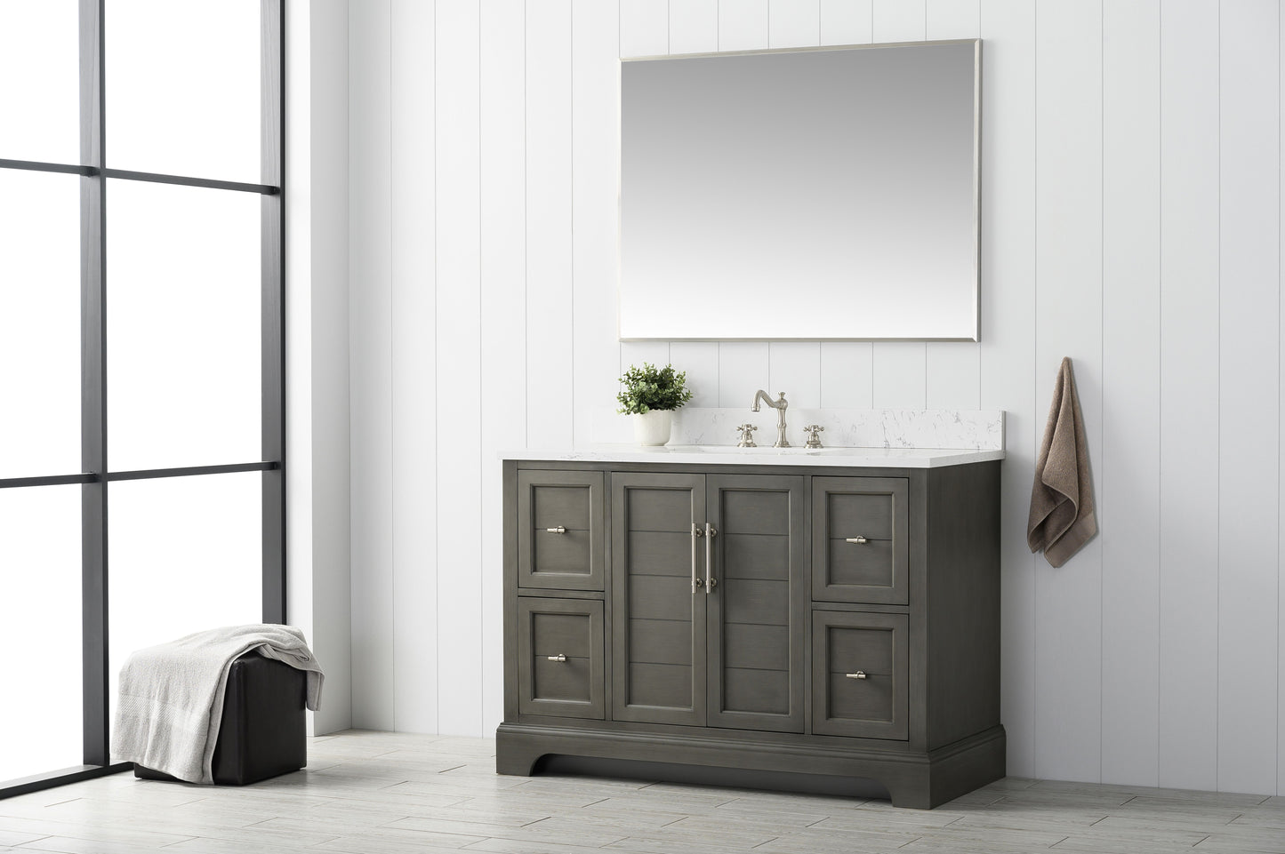 48 Inch Single Sink Bathroom Vanity in Gray with Marble Countertop & Backsplash - Vanity Art VA5048-SG