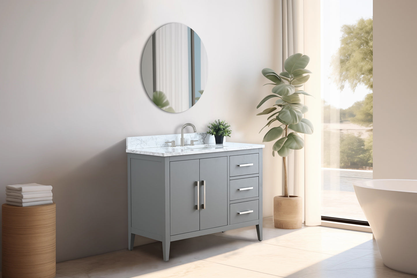 42 Inch Single Sink Bathroom Vanity in Cashmere Gray with Marble Countertop - Vanity Art VA9042-G