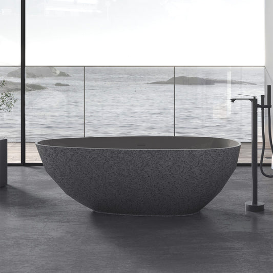 Freestanding Solid Surface Concrete Bathtub 67 Inch x 33.5 Inch - Vanity Art VA6917