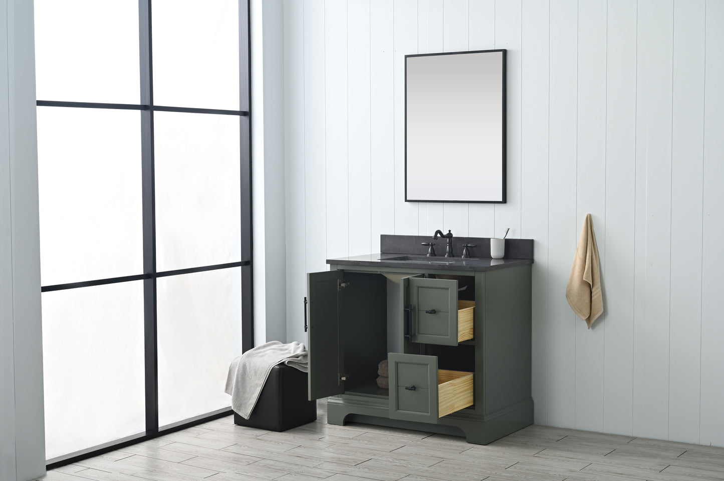 36 Inch Single Sink Bathroom Vanity in Vintage Green with Marble Countertop & Backsplash - Vanity Art VA5036-VG