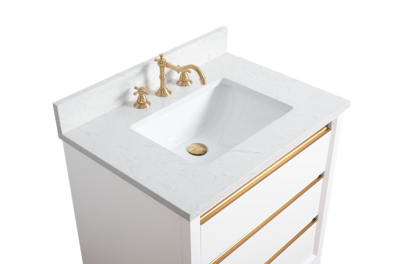 30 Inch Single Sink Bathroom Vanity in White with Marble Countertop - Vanity Art VA8030-W