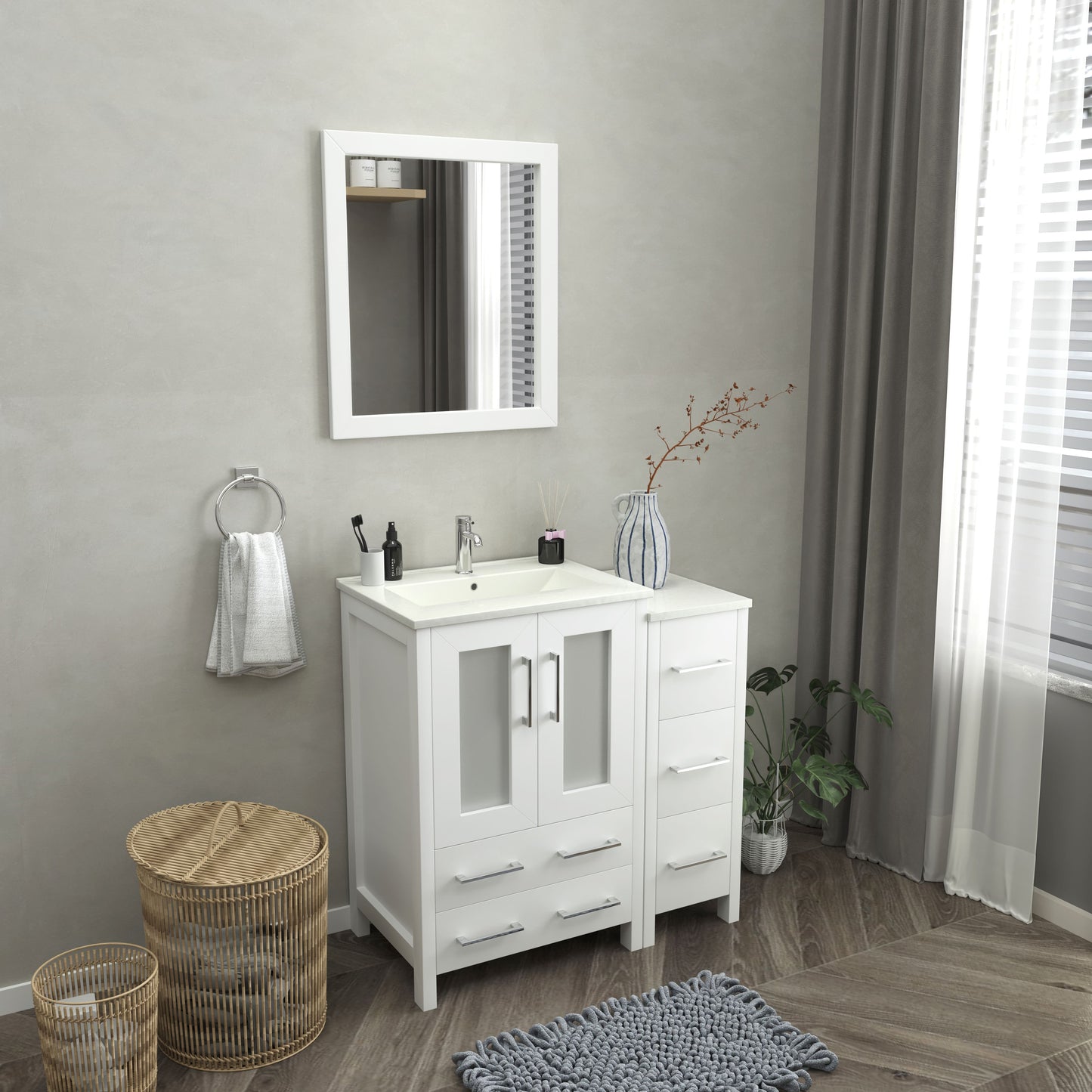 36 Inch Single Sink Bathroom Vanity in White with Ceramic Countertop - Vanity Art VA3024-36W