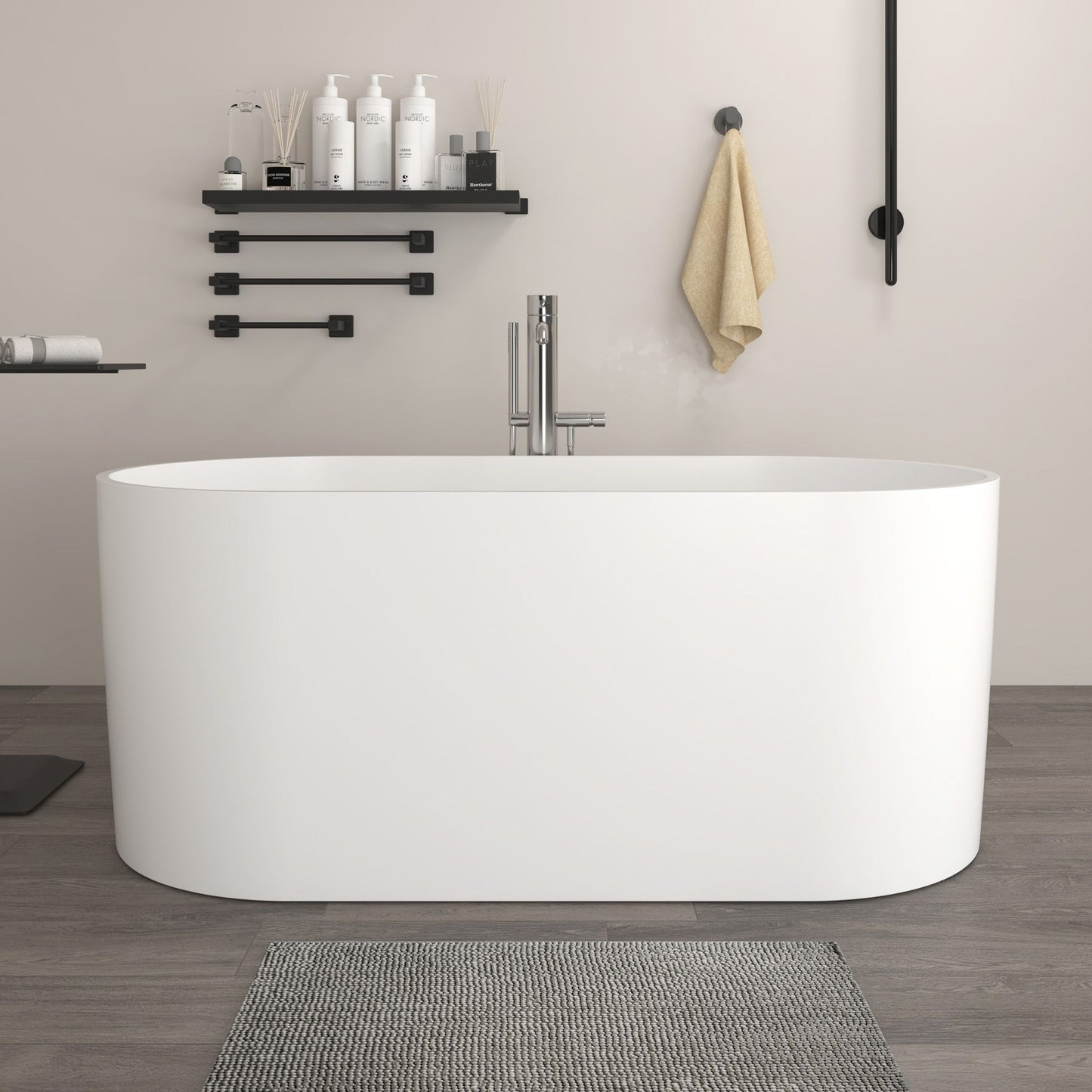 Freestanding Solid Surface Resin Matte Bathtub 67 Inch x 31.5 Inch - Vanity Art VA6920-ML