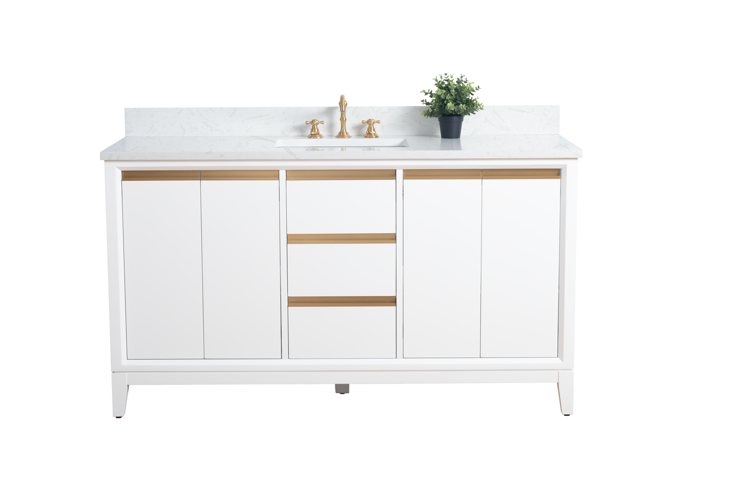 60 Inch Single Sink Bathroom Vanity in White with Marble Countertop - Vanity Art VA8060-SW