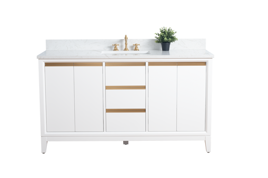 60 Inch Single Sink Bathroom Vanity in White with Marble Countertop - Vanity Art VA8060-SW