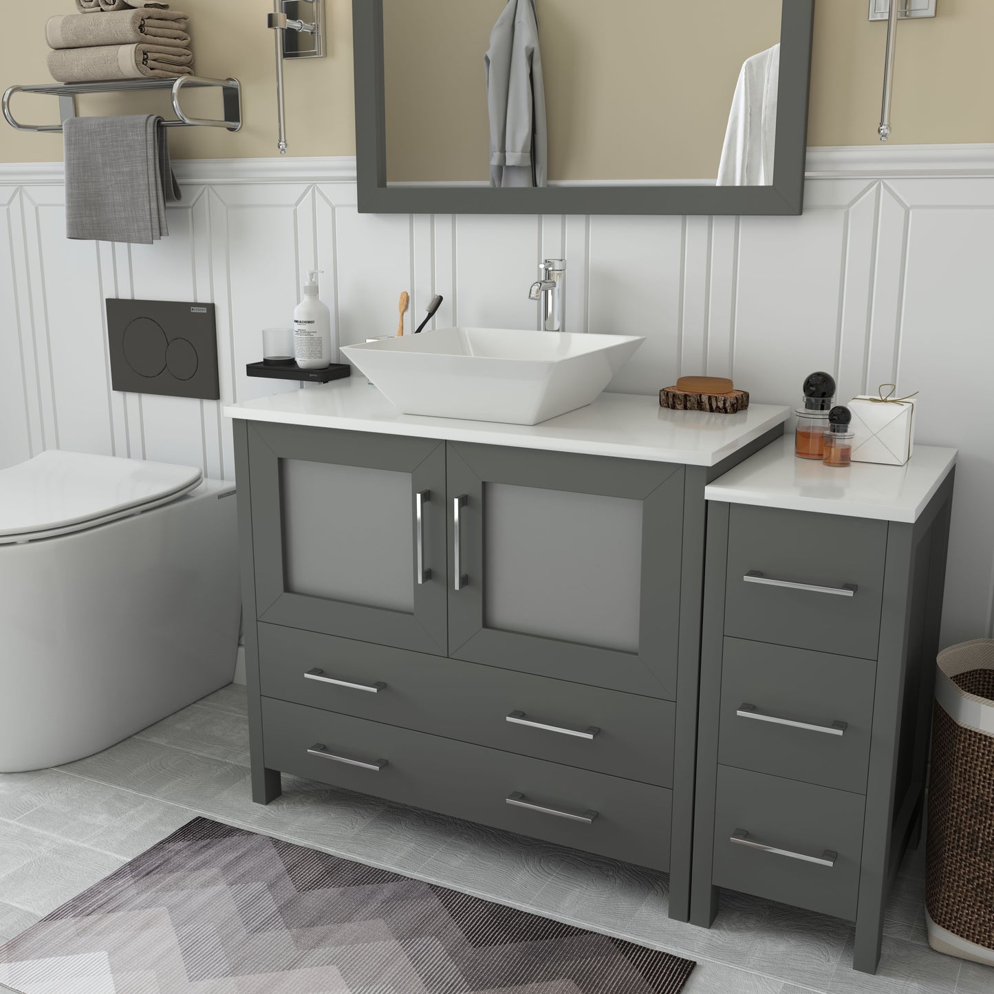 48 Inch Single Sink Bathroom Vanity in Gray with Marble Countertop - Vanity Art VA3136-48G