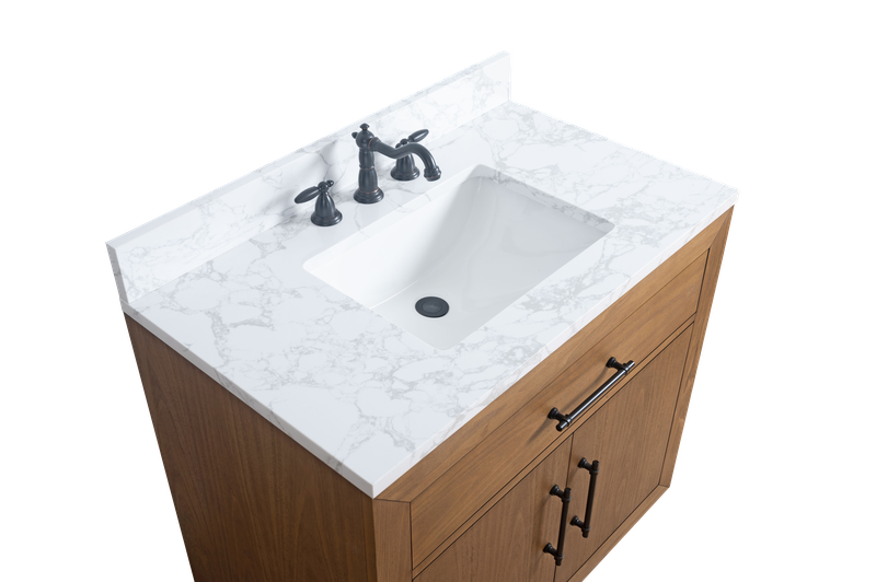 36 Inch Single Sink Bathroom Vanity in Tan with Marble Countertop - Vanity Art VA7036-T-ET