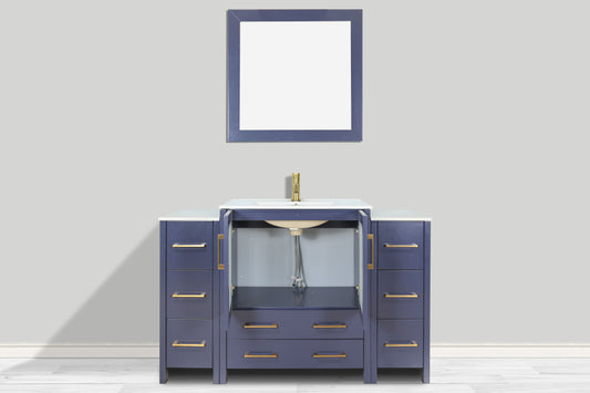 54 Inch Single Sink Bathroom Vanity in Blue with Ceramic Countertop - Vanity Art VA3030-54B