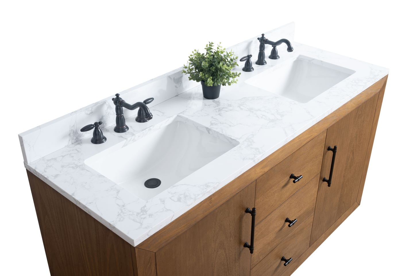 60 Inch Double Sink Bathroom Vanity in Tan with Marble Countertop - Vanity Art VA7060-DT-ET