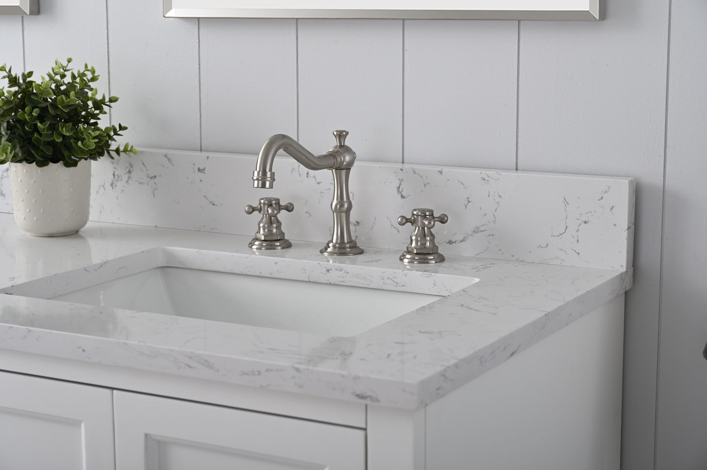 60 Inch Double Sink Bathroom Vanity in White with Marble Countertop & Backsplash - Vanity Art VA5060-DW