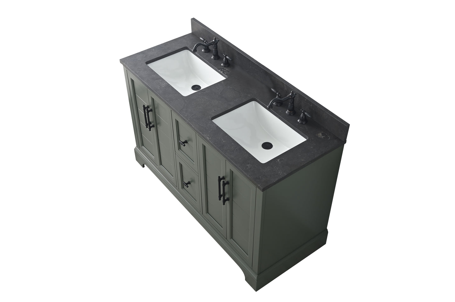 54 Inch Double Sink Bathroom Vanity in Vintage Green with Marble Countertop & Backsplash - Vanity Art VA5054-VG