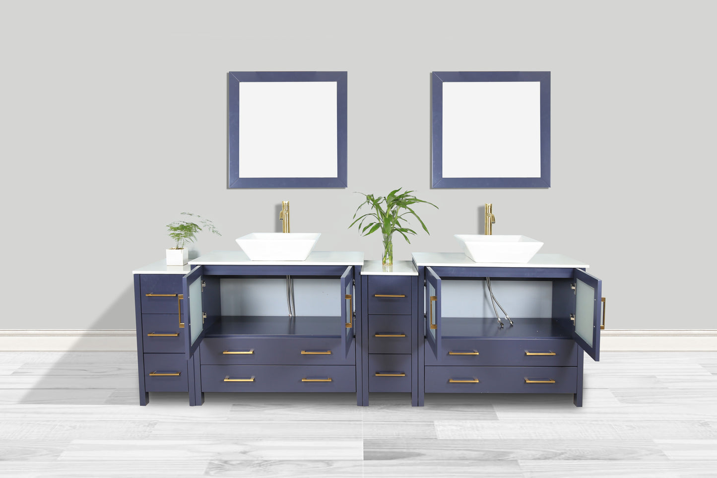 96 Inch Double Sink Bathroom Vanity in Blue with Marble Countertop - Vanity Art VA3136-96B