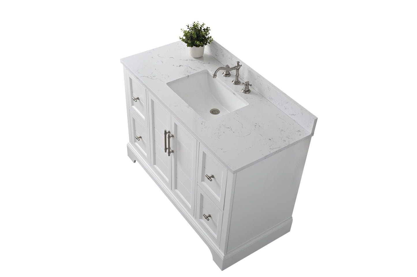 48 Inch Single Sink Bathroom Vanity in White with Marble Countertop & Backsplash - Vanity Art VA5048-W