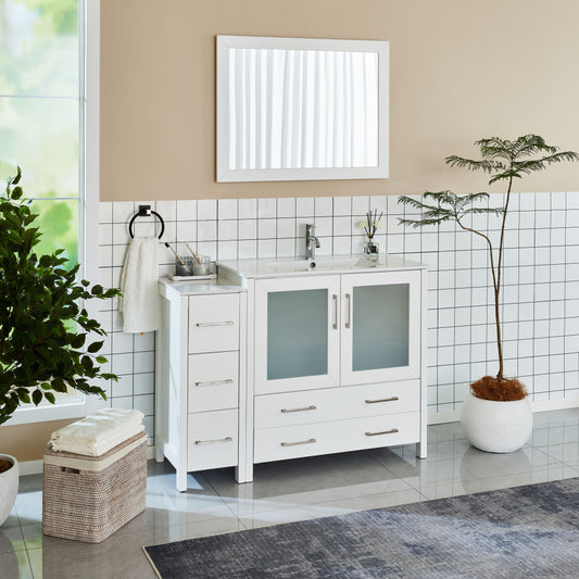 48 Inch Single Sink Bathroom Vanity in White with Ceramic Countertop - Vanity Art VA3036-48W