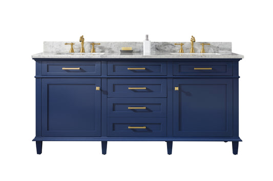 Legion Furniture WLF2272-B 72" Blue Double-Sink Vanity Cabinet with Carrara White Top