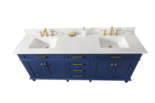 Legion Furniture WLF2280-B 80" Blue Double-Sink Vanity Cabinet with Carrara White Quartz Top WLF2280-CW-QZ