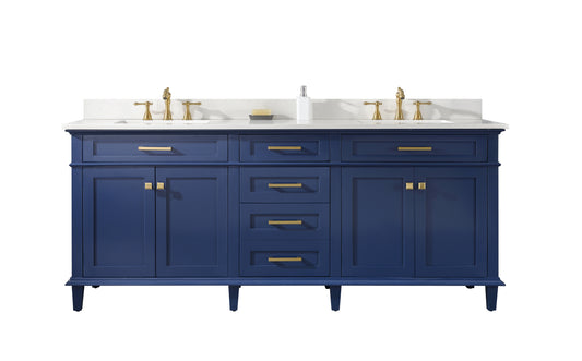 Legion Furniture WLF2280-B 80" Blue Double-Sink Vanity Cabinet with Carrara White Quartz Top WLF2280-CW-QZ