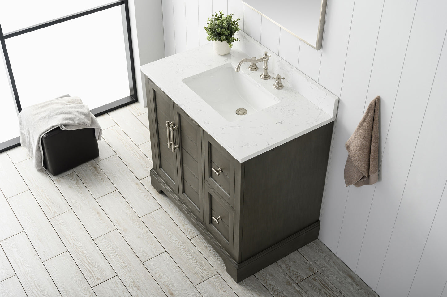 36 Inch Single Sink Bathroom Vanity in Gray with Marble Countertop & Backsplash - Vanity Art VA5036-SG