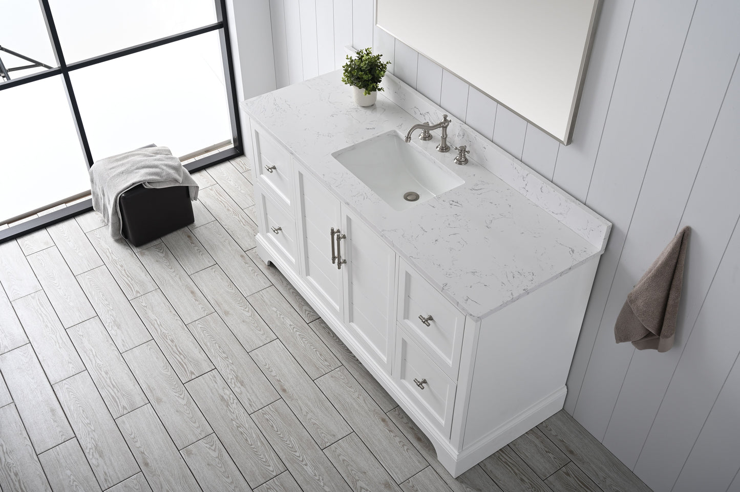 60 Inch Single Sink Bathroom Vanity in White with Marble Countertop & Backsplash - Vanity Art VA5060-SW