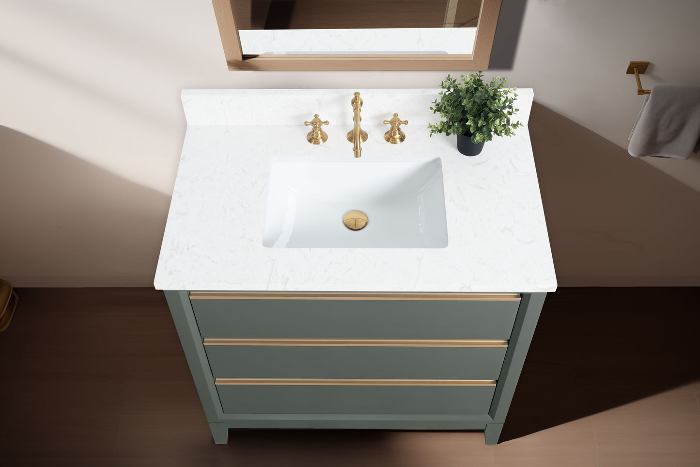 36 Inch Single Sink Bathroom Vanity in Vintage Green with Marble Countertop - Vanity Art VA8036-VG