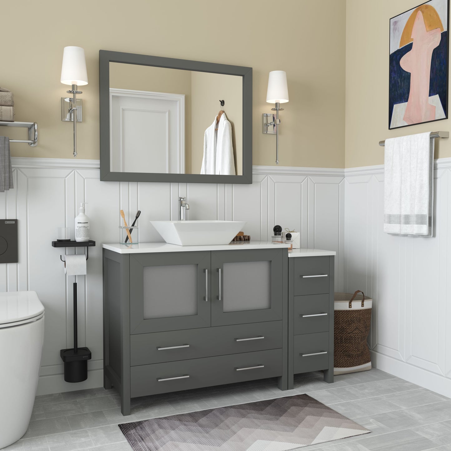 48 Inch Single Sink Bathroom Vanity in Gray with Marble Countertop - Vanity Art VA3136-48G