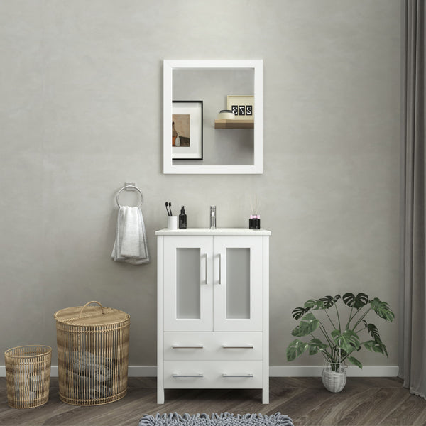 24 Inch Single Sink Bathroom Vanity in White with Ceramic Countertop - Vanity Art VA3024W